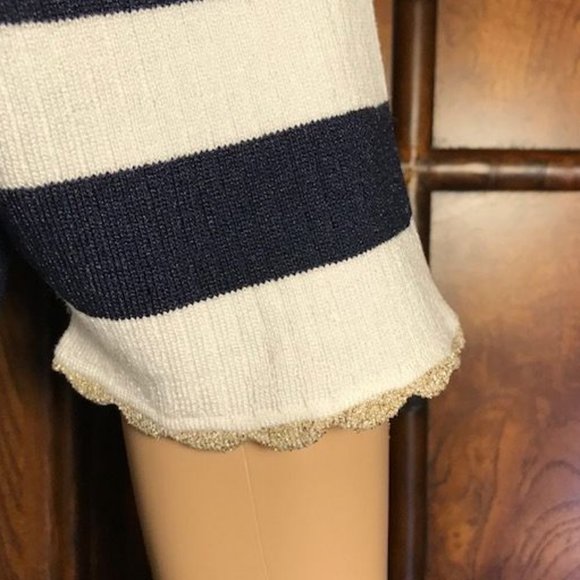 LOFT Scallop Gold Tip Sleeve Stripe Rib Knit Top - Picture 10 of 14